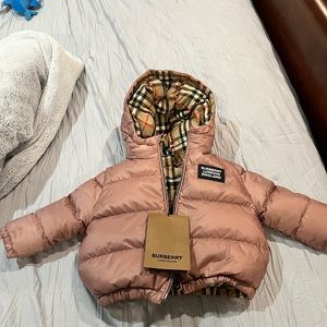 Infant girls Burberry winter puffer coat.